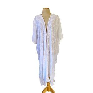 Johnny Was Women's One Size White Lace Embroidered Open Front Kimono